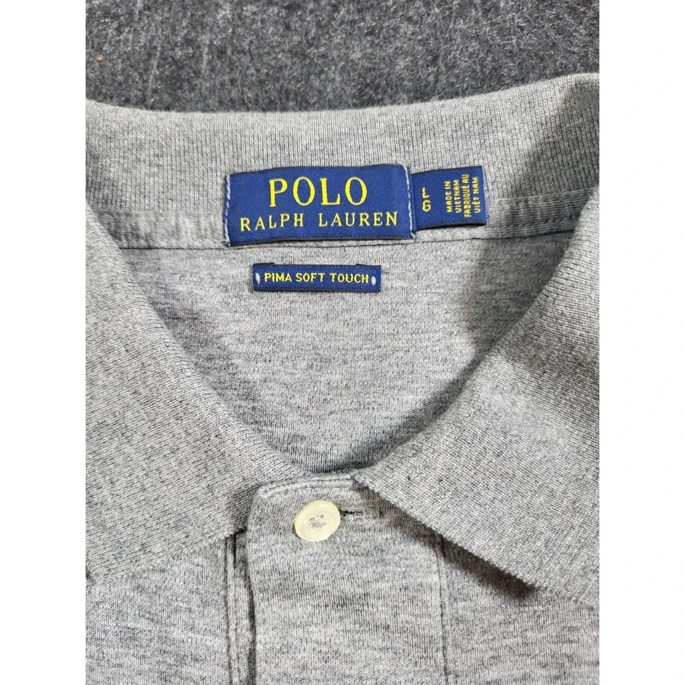 Polo Ralph Lauren Men's L Large Gray Pima Soft Touch Short Sleeve Polo Shirt